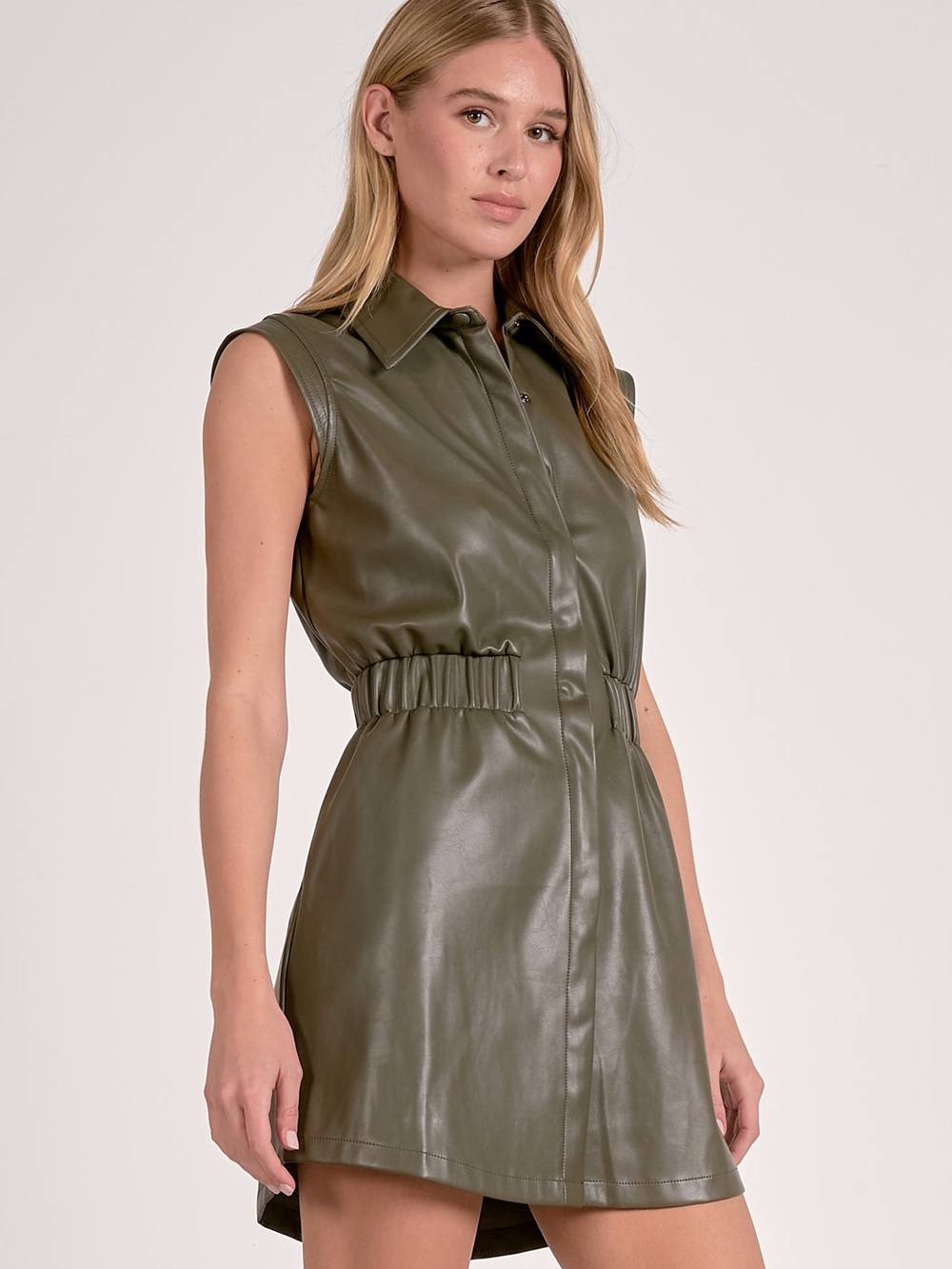 NWT Elan Faux Leather Sleeveless Dress Olive Green